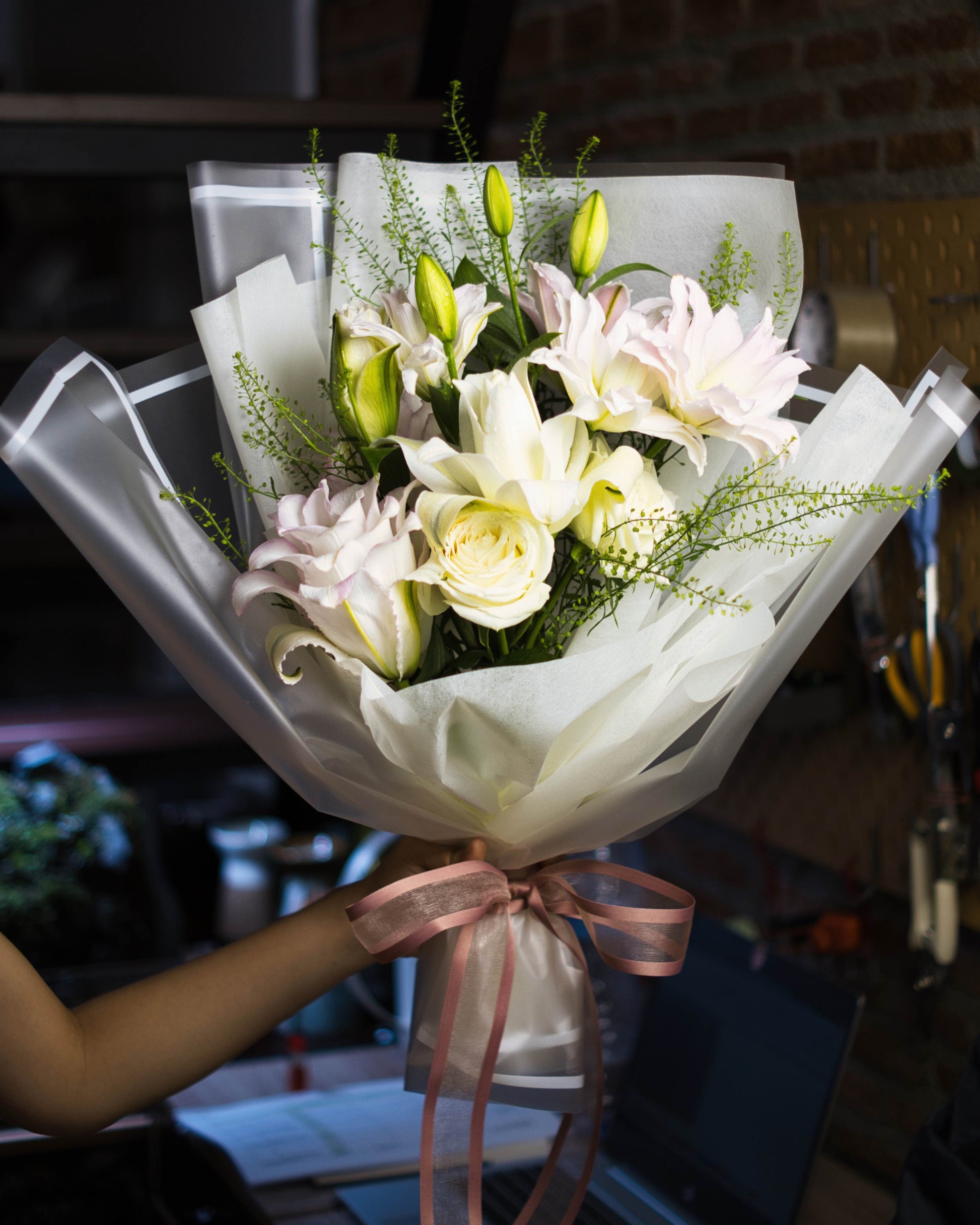 Bouquet of White Lilies - Farm-Sook Flowers & Coffee