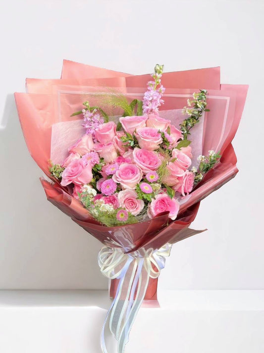Bouquet of 20 Pink Roses - Farm-Sook Flowers & Coffee