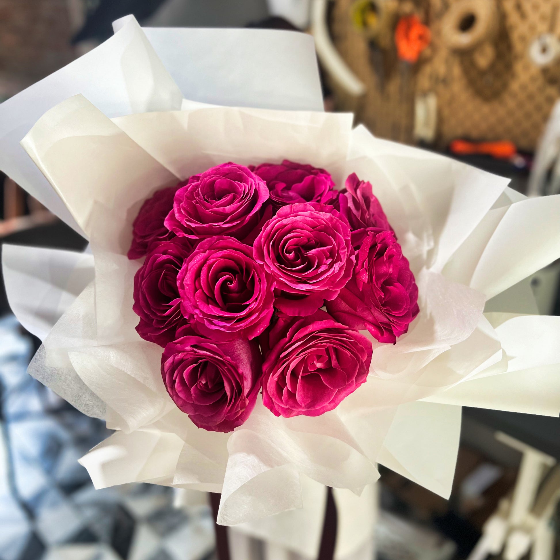 Bouquet of 10 Ecuadorian Pink Roses. - Farm-Sook Flowers & Coffee