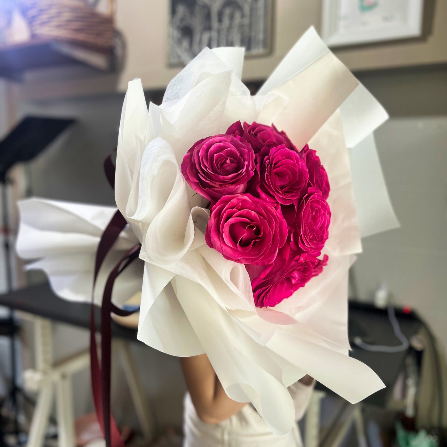 Bouquet of 10 Ecuadorian Pink Roses. - Farm-Sook Flowers & Coffee