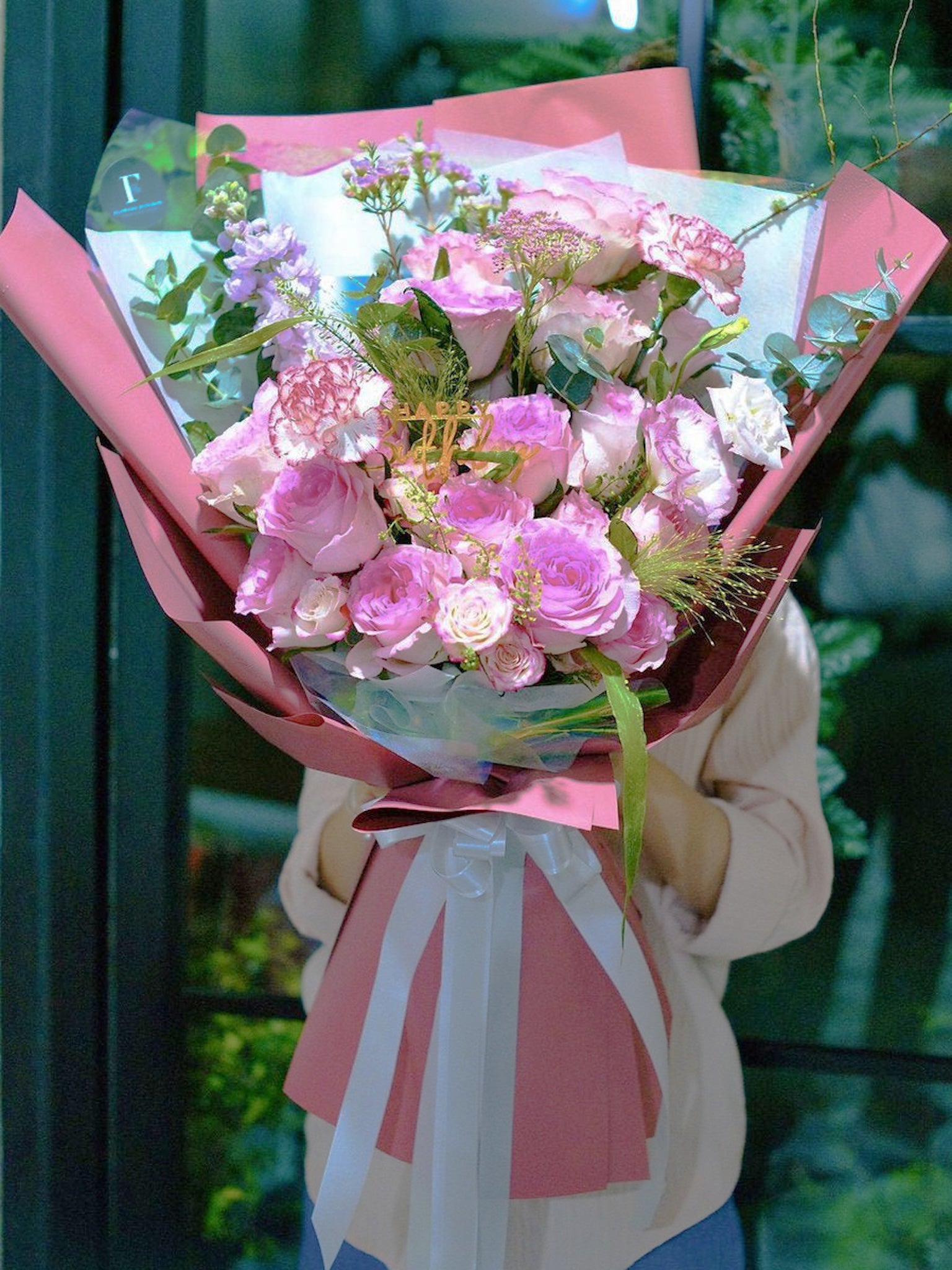 Bouquet of 24 Pink Roses - Farm-Sook Flowers & Coffee
