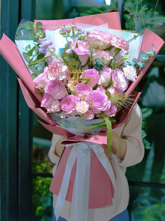 Bouquet of 24 Pink Roses - Farm-Sook Flowers & Coffee