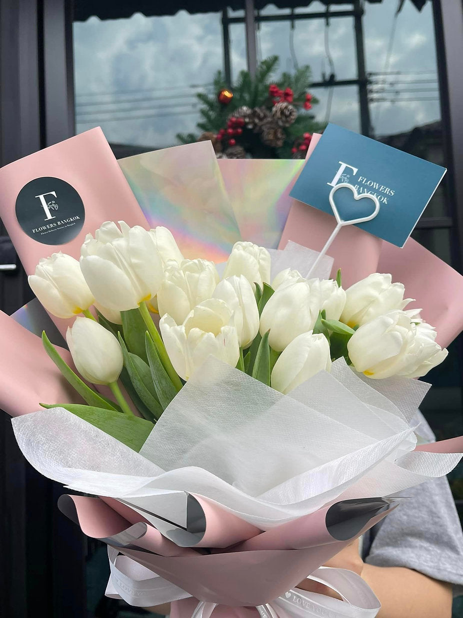 Bouquet of White Tulips - Farm-Sook Flowers & Coffee